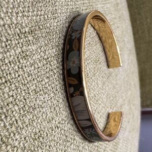 Rifle Paper Co. Gold-Tone Cuff Bracelet with Green and Cream Floral Inlay